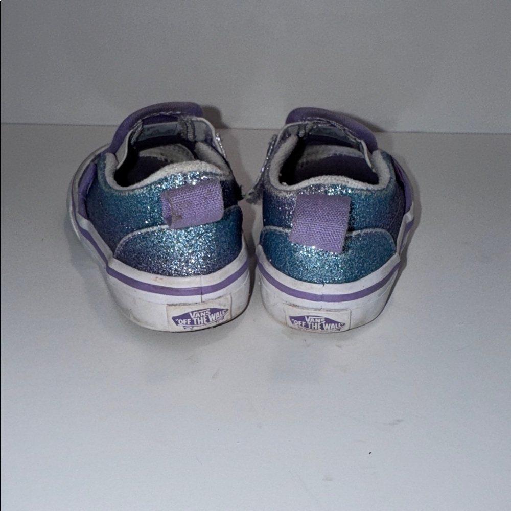 Vans Slip-On Blue Ombre Glitter Shoes with velcro tab for easier on - Picture 3 of 4